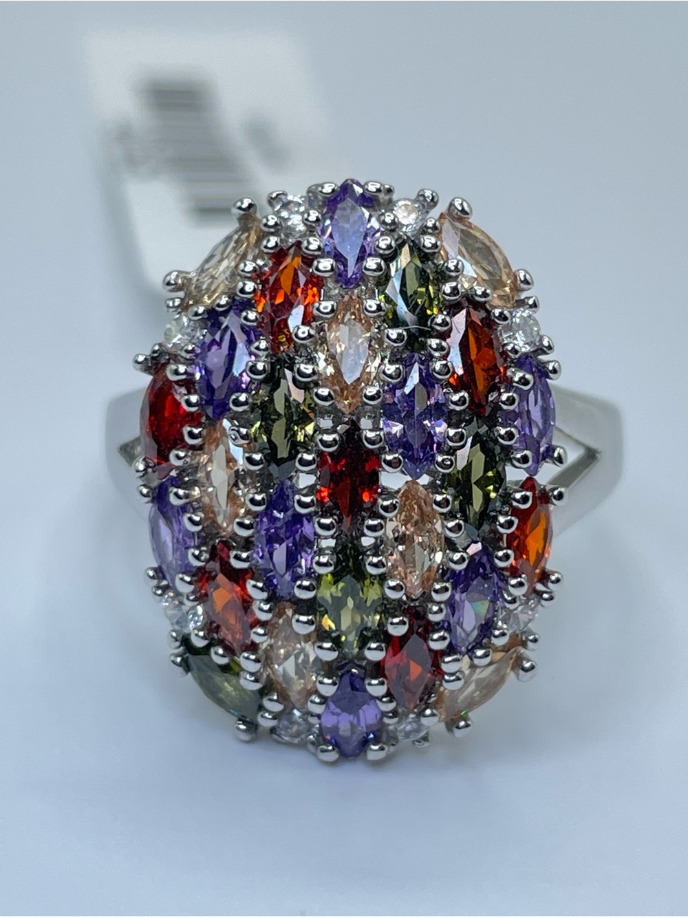 Swarovski Crystal Elements Multicolor Crystals Art Deco Statement Ring Sz 6